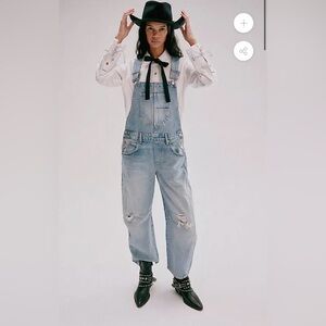 Free People We The Free Good Luck Barrel Overalls Medium Going Steady NWT